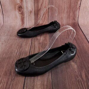 Tory Burch Womens Size 6.5 M Minnie Travel Ballet Flats Shoes Black Leather